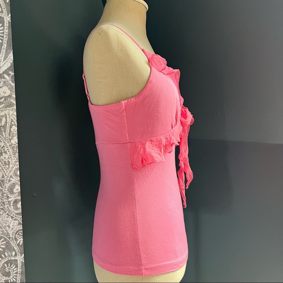 Bebe Y2K Pink Barbiecore Tank Top w/ Flowy Chiffon Bow Adjustable Straps M - Picture 3 of 9